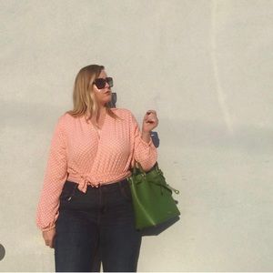 Pink & white wrap top